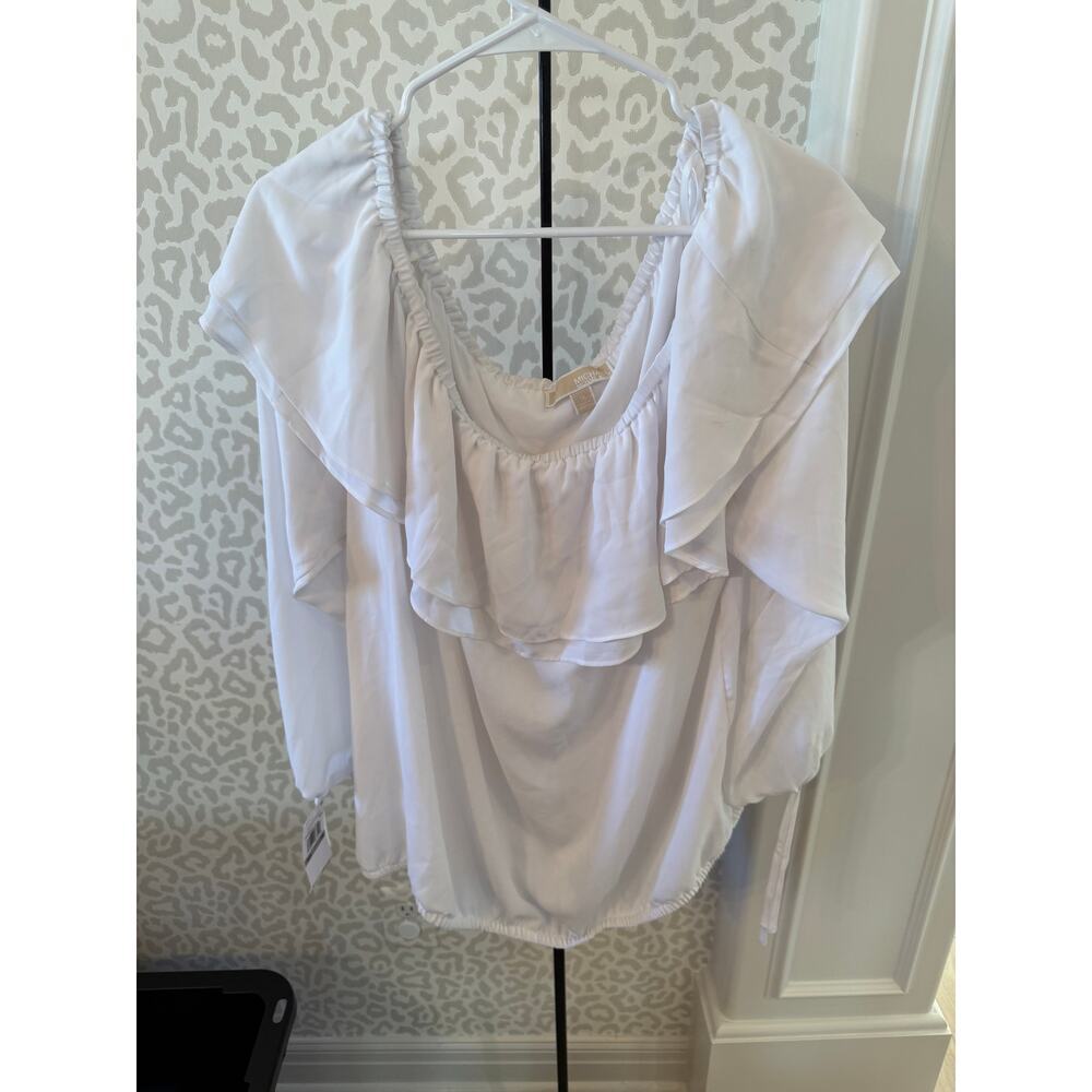 Michael Kors Women's White Ruffled Off-the-shoulder Blouse Top Plus Size 1X - Picture 3 of 6